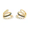 Artisan Women's Black / Gold 14k Gold White & Black Diamond Multilayer Pearl Cuff Earrings In Gold