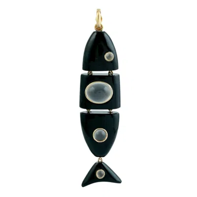 Artisan Women's Black / Gold / White 14k Yellow Gold Black Onyx Fish Pendant With Moonstone In Multi