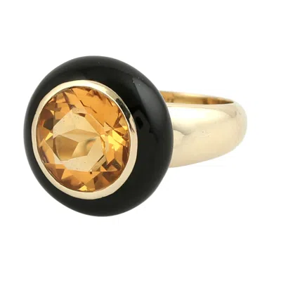 Artisan Women's Black / Gold / Yellow Citrine Gemstone Enamel Cocktail Ring In Yellow Gold