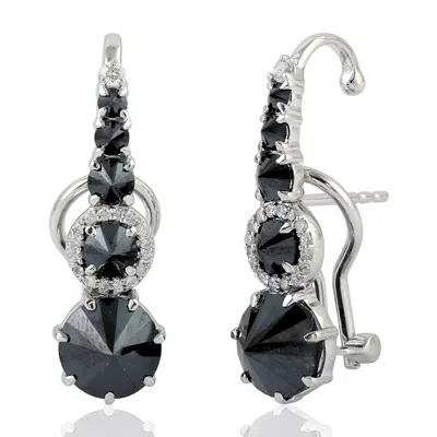 Artisan Women's Black / White 18k White Gold Clip-on Earrings With Black & White Diamonds