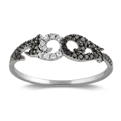 Artisan Women's Black / White 18k White Gold Heart Ring With Black & White Diamonds In Metallic