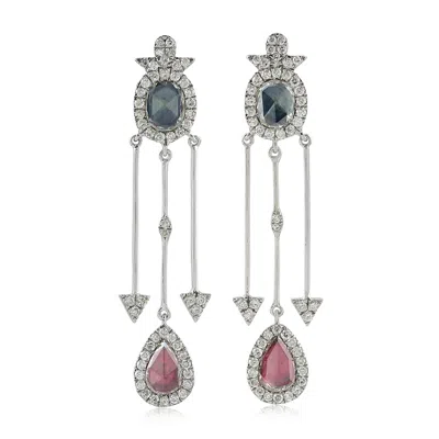 Artisan Women's Black / White 18k White Gold Multi Color Diamond Dangle Earrings Jewelry In Blue