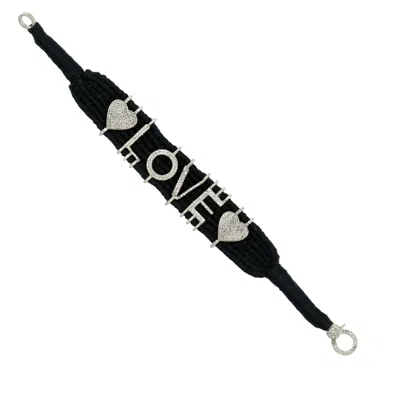 Artisan Women's Black / White 925 Sterling Silver Diamond Heart Love Macramé Bracelet In Black/white