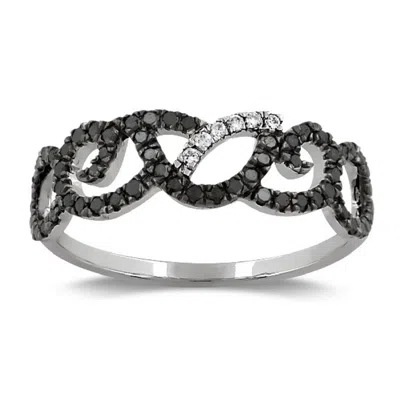 Artisan Women's Black / White Black Diamond And White Diamond Band Ring In 18k White Gold