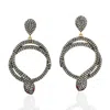 Artisan Women's Black / White / Gold Natural Diamond & Ruby Snake Dangle Earrings In 18k Gold Jewelry In Gray