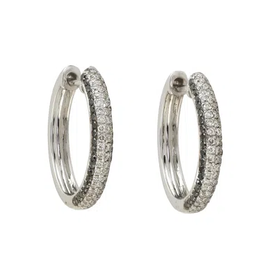 Artisan Women's Black / White Natural Black & White Diamond In White Gold Hoop Earrings