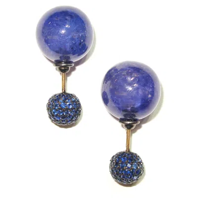 Artisan Women's Blue / Gold Blue Sapphire & Tanzanite Gemstone Tunnel Earrings In Gold