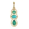 Artisan Women's Blue / Gold / Green Emerald & Turquoise Gemstone Pave Diamond Designer Pendant In Gold