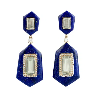 Artisan Women's Blue / Gold Lapis Lazuli & Green Amethyst Geometric Drop Earrings – Diamond Halo Designer Je In Multi