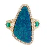 Artisan Women's Blue / Gold Opal Doublet & Pear Emerald Trinity Ring With Pave Diamonds In Gold In Multi