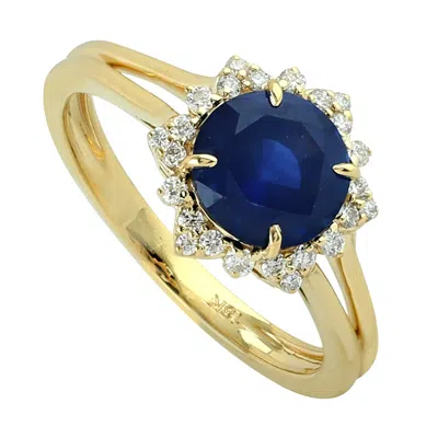 Artisan Women's Blue / Gold / White 18k Yellow Gold Blue Sapphire & Diamond Solitaire Ring