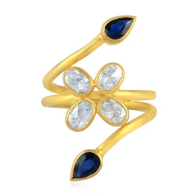 Artisan Women's Blue / Gold / White 18k Yellow Gold Spiral Ring With Uncut Diamonds & Blue Sapphires