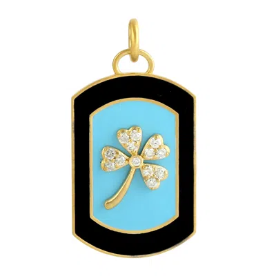 Artisan Women's Blue / Gold / White Natural Diamond Floral Enamel Pendant In 14k Yellow Gold In Green