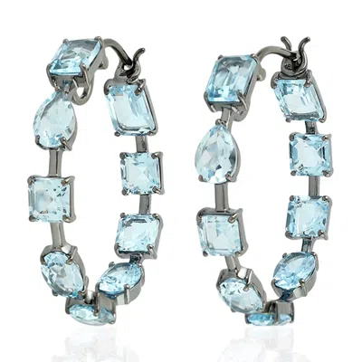 Artisan Women's Blue / Grey 18k Oxidized Gold Hoop Earrings With Blue Topaz – Artistic Luxury