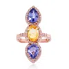 Artisan Women's Blue / Rose Gold Rose Gold Three-stone Ring With Diamond & Multi-colored Sapphire In Multi