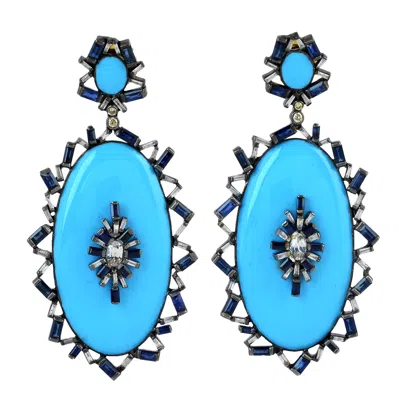 Artisan Women's Blue Sapphire & Diamond Enamel Drop Earrings In 18k Gold & Silver