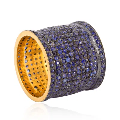 Artisan Women's Blue / Silver Natural Blue Sapphire In 925 Sterling Silver Band Ring In Purple