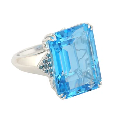 Artisan Women's Blue / White 10k White Gold Emerald-cut Blue Topaz & Diamond Cocktail Ring
