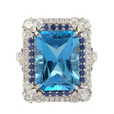 Artisan Women's Blue / White 18k White Gold Blue Sapphire & Blue Topaz Pave Diamond Cocktail Ring