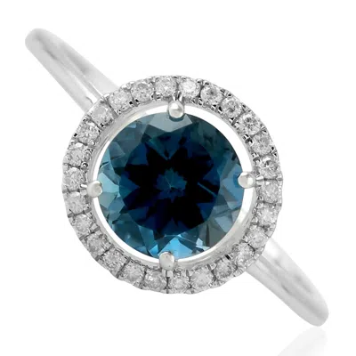 Artisan Women's Blue / White 18k White Gold Cocktail Ring With London Topaz & Diamonds In Metallic