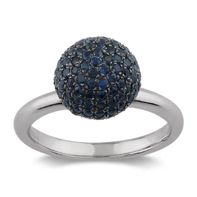 Artisan Women's Blue / White 18k White Gold Pave Blue Sapphire Gemstone Dome Ring In Neutral