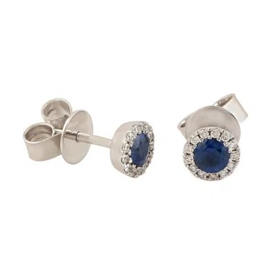 Artisan Women's Blue / White 18k White Gold Stud Earrings With Blue Sapphires & Diamonds In Multi
