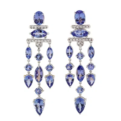 Artisan Women's Blue / White 18k White Gold Tanzanite & Diamond Chandelier Earrings