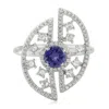 Artisan Women's White / Blue Vibrant Tanzanite & Diamond Cocktail Ring In White Gold In Multi