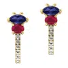 Artisan Women's Blue / White Blue Sapphire & Ruby Pave Diamond Hoop Earrings In Yellow Gold