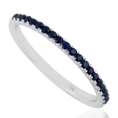 Artisan Women's Blue / White Blue Sapphire Gemstone In 18k White Gold Thin Band Ring
