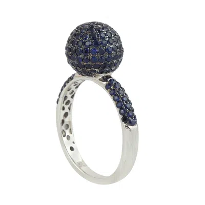 Artisan Women's Blue / White Blue Sapphire Gemstone In White Gold Ball Cocktail Ring In Multi