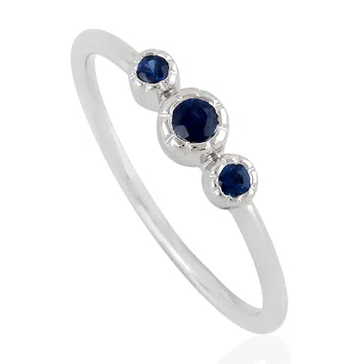 Artisan Women's Blue / White Designer Blue Sapphire Trio Statement Ring In White Gold In Metallic