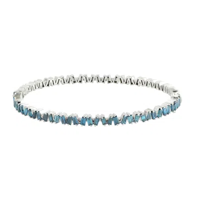 Artisan Women's Blue / White Designer Colored Diamond Bangle In White Gold