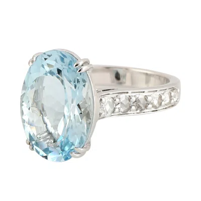 Artisan Women's Blue / White Elegant Aquamarine & Diamond Solitaire Ring In White Gold In Metallic