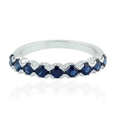 Artisan Women's Blue / White Fine Jewelry Blue Sapphire Gemstone Eternity Ring In 18k Gold
