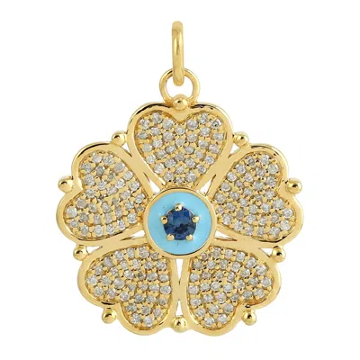Artisan Women's Blue / White / Gold 14k Gold Blue Sapphire & Diamond Evil Eye Pendant With Enamel Hearts
