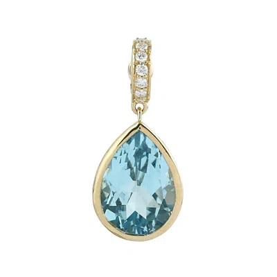 Artisan Women's Blue / White / Gold 18k Yellow Gold Blue Topaz & Diamond Pear Drop Pendant
