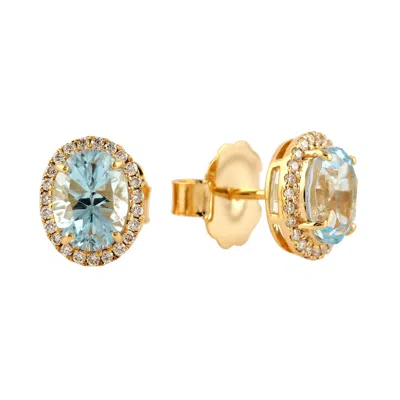 Artisan Women's Blue / White / Gold 18k Yellow Gold Natural Diamond Blue Topaz Stud Earrings