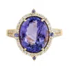 Artisan Women's Blue / White / Gold 18k Yellow Gold Pave Diamond Wedding Ring With Oval Tanzanite – Elegant  In Multi