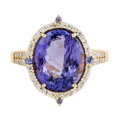 Artisan Women's Blue / White / Gold 18k Yellow Gold Pave Diamond Wedding Ring With Oval Tanzanite – Elegant  In Multi