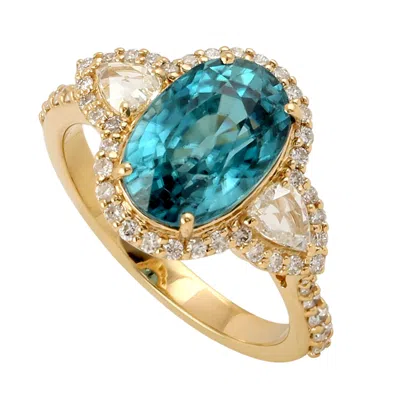 Artisan Women's Blue / White / Gold Elegant Natural Blue Zircon & Diamond Ring In 18k Gold