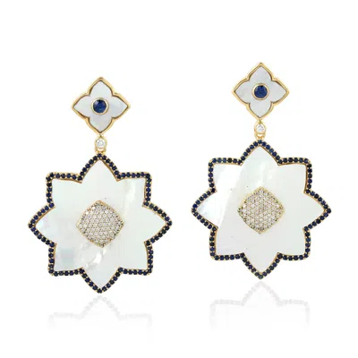 Artisan Women's Blue / White / Gold Mother Of Pearl & Blue Sapphire Blossom Earrings In 18k Gold