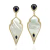 Artisan Women's Blue / White / Gold Mother Of Pearl & Blue Sapphire Pave Diamond Dangle In Yellow Gold In Gold