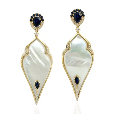 Artisan Women's Blue / White / Gold Mother Of Pearl & Blue Sapphire Pave Diamond Dangle In Yellow Gold