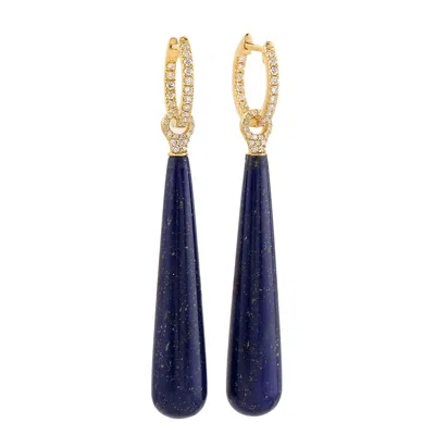 Artisan Women's Blue / White / Gold Natural Lapis Lazuli & Diamond Drop Earrings In 18k Gold In Multi