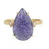 Artisan Women's Blue / White / Gold Tanzanite Gemstone Pave Diamond Pear Ring In Yellow Gold – Carved Fine J In Multi