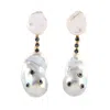 Artisan Women's Blue / White / Gold Uneven Pearl & Blue Sapphire Dangle Earrings In Gold In Multi