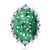 Artisan Women's Blue / White / Green Jade & Blue Sapphire With Diamond In 18k White Gold Ring In Green