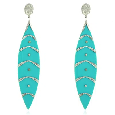 Artisan Women's Blue / White Luxury Diamond & Bakelite Statement Earrings In White Gold
