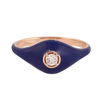 Artisan Women's Blue / White / Rose Gold 14k Rose Gold Band Ring With Natural Diamonds & Enamel